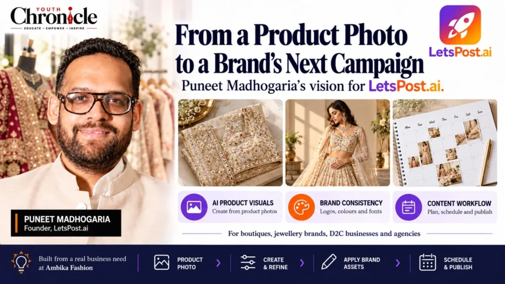 Puneet Madhogaria and LetsPost.ai, an AI content platform for Indian fashion brands, featured by Youth Chronicle